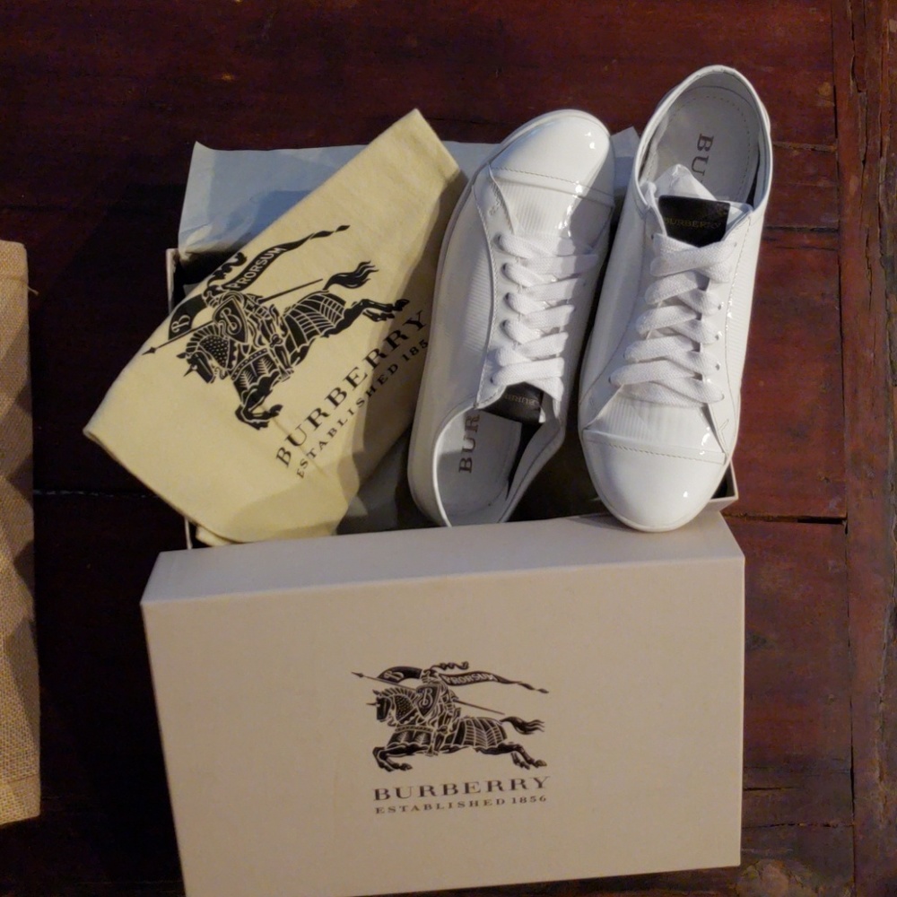 Burberry Embossed Check Patent Sneakers w/Dust Bag